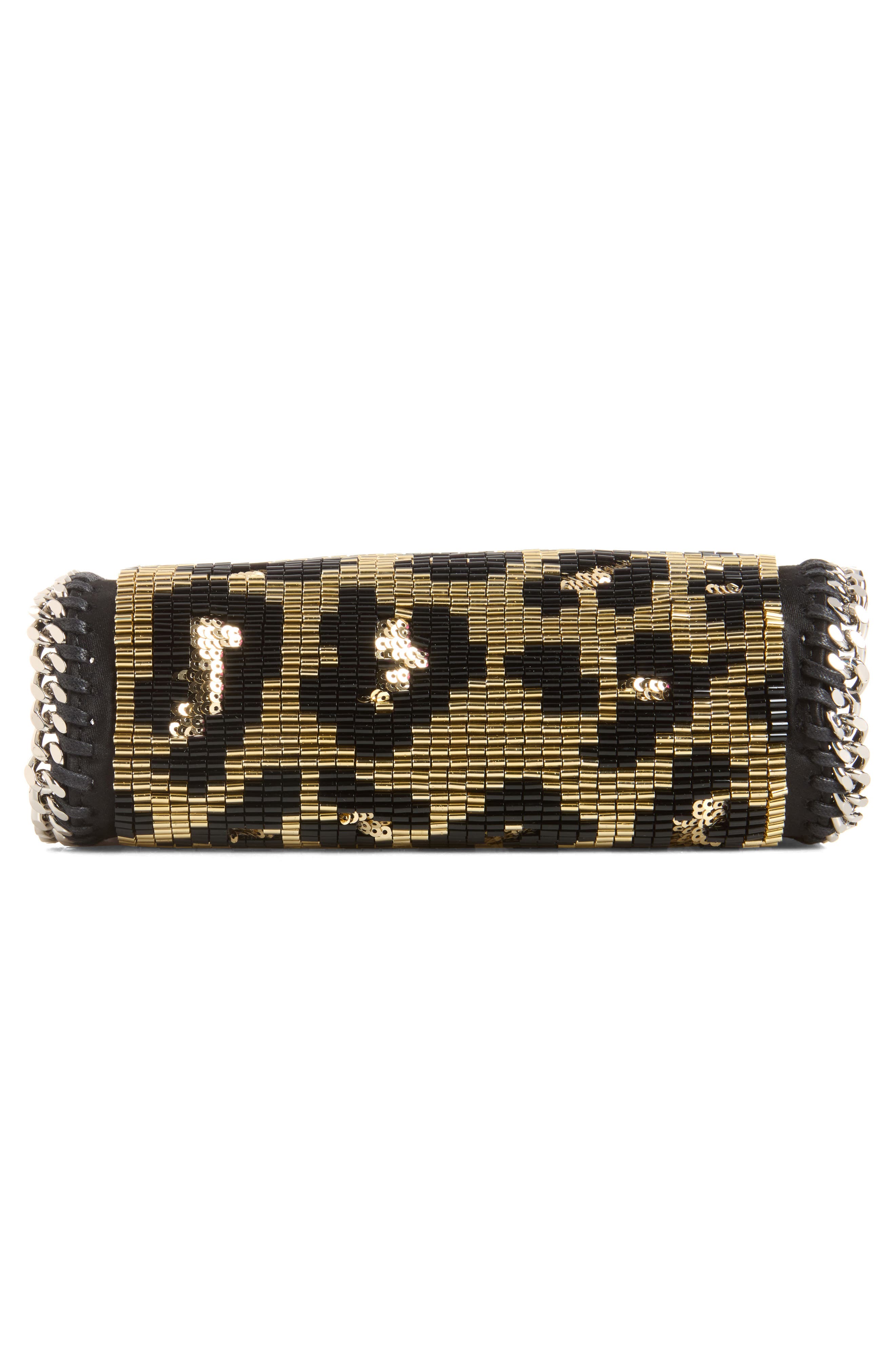 Tiny Falabella Beaded Leopard Spot Evening Bag, Alternate, color, BLACK/ GOLD