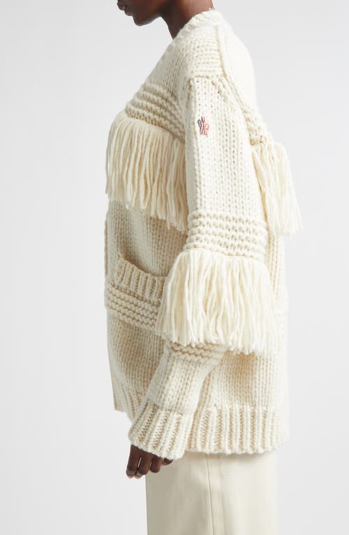 Moncler Grenoble Fringe Trim Wool Blend Cardigan In White