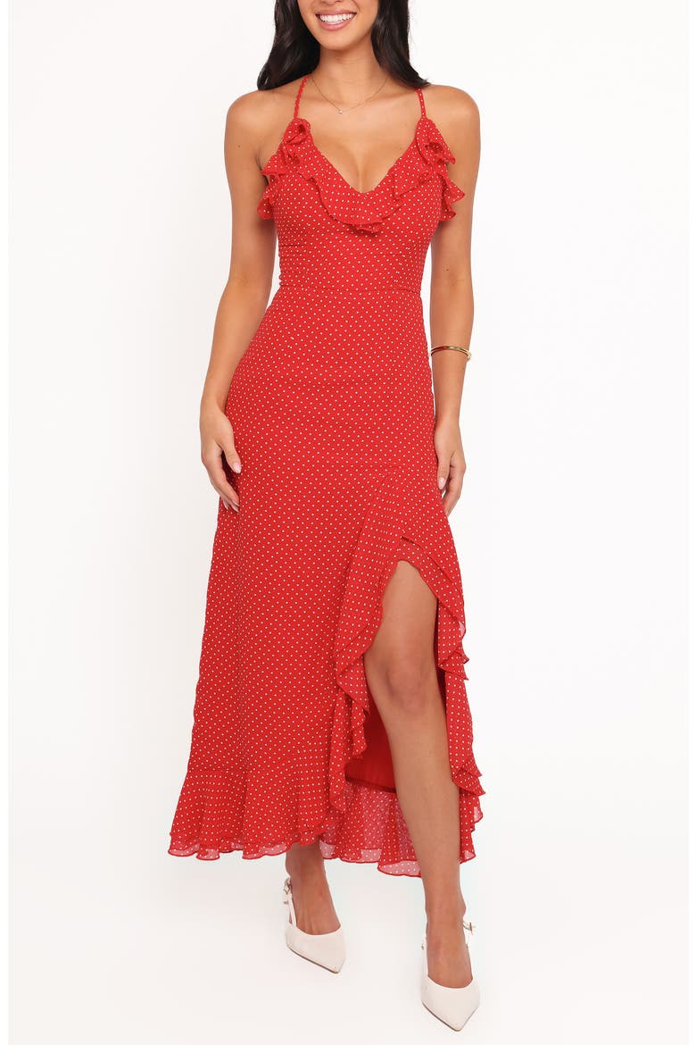 Judy Print Ruffle Maxi Dress, Main, color, RED POLKA DOT