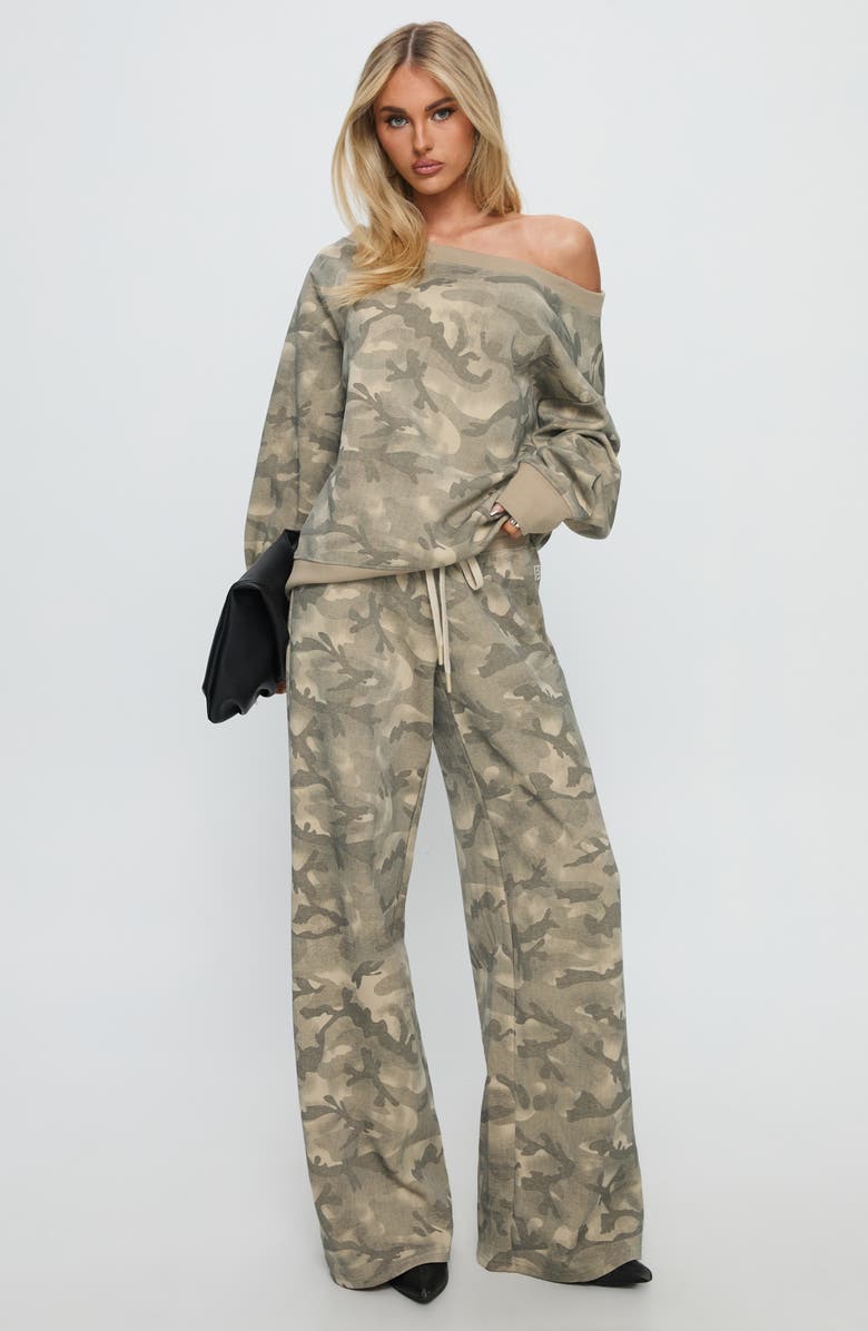 Princess Polly Wellness Camo One-Shoulder Sweatshirt, Alternate, color, Washed Camo