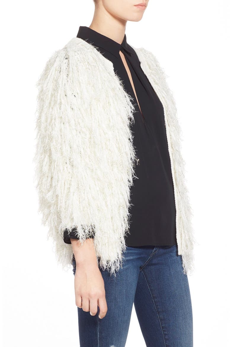 Shaggy Open Front Cardigan, Alternate, color, IVORY EGRET ROSE GOLD