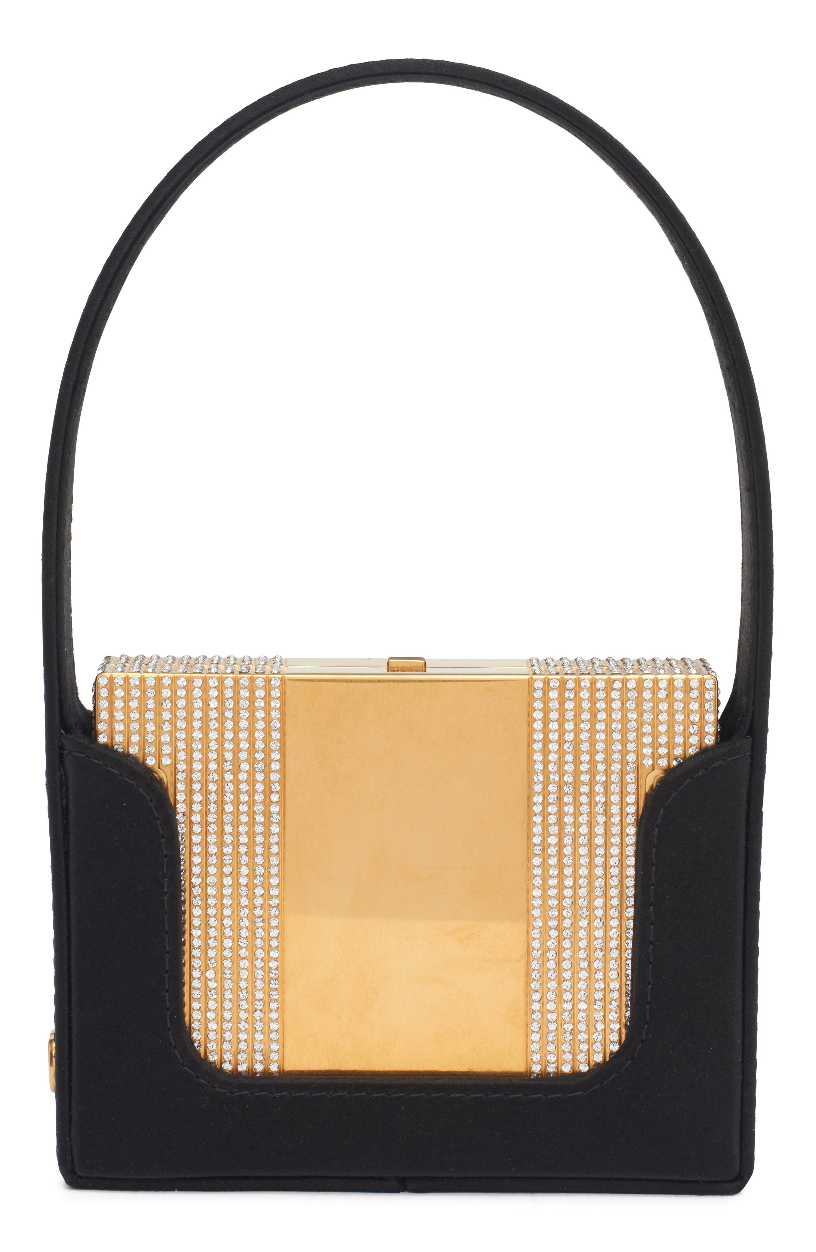 Valentino Garavani Minaumorphe Minaudière Crystal Embelllished Convertible Clutch, Alternate, color, Antique Brass-Crystal/ Nero