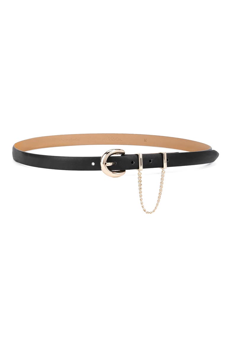 Chain Buckle Leather Belt, Main, color, BLACK