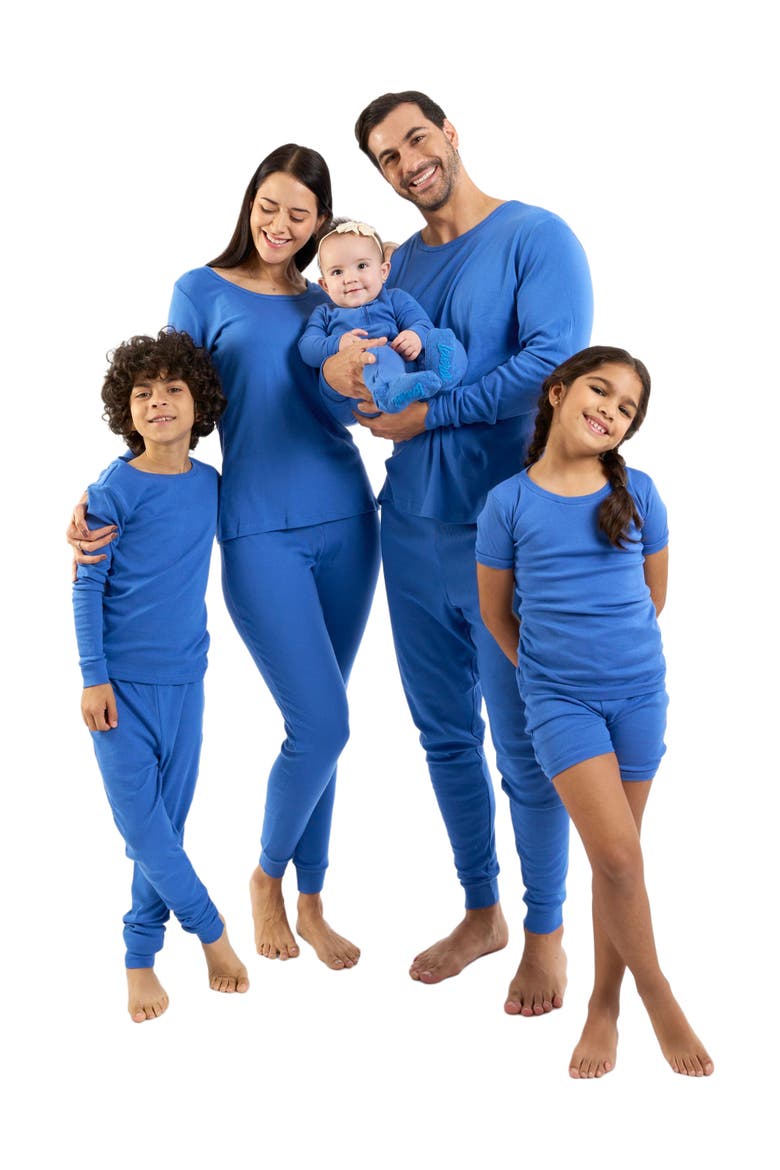 Kids Short Sleeve Cotton Solid Matching Family Pajamas, Alternate, color, ROYAL BLUE