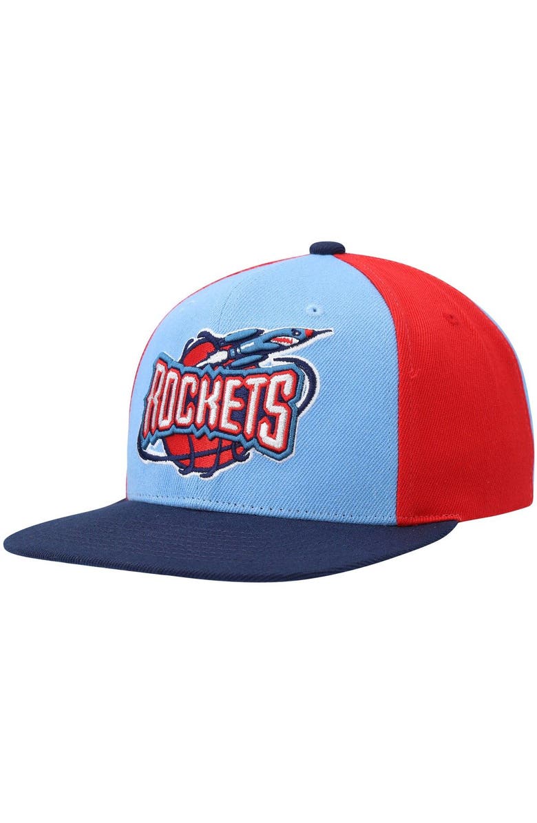 Mitchell & Ness Men's Mitchell & Ness Light Blue/Navy Houston Rockets Hardwood Classics On The Block Snapback Hat, Alternate, color, 