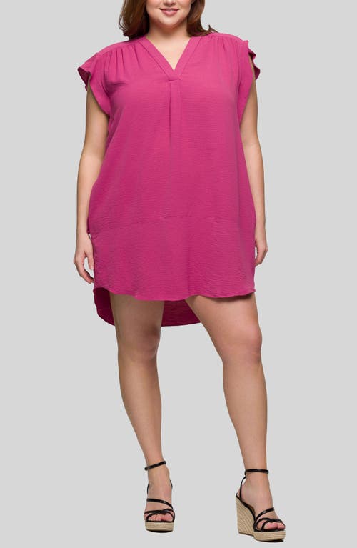 24seven Comfort Apparel Plus Size V-neck Cap Sleeve Knee Length Pocket Dress In Pink