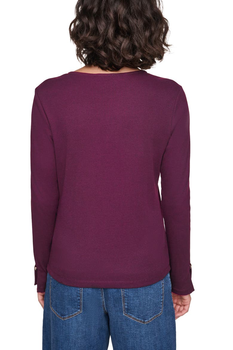 Button Embellished Long Sleeve Knit Top, Alternate, color, CHERRY LACQUER