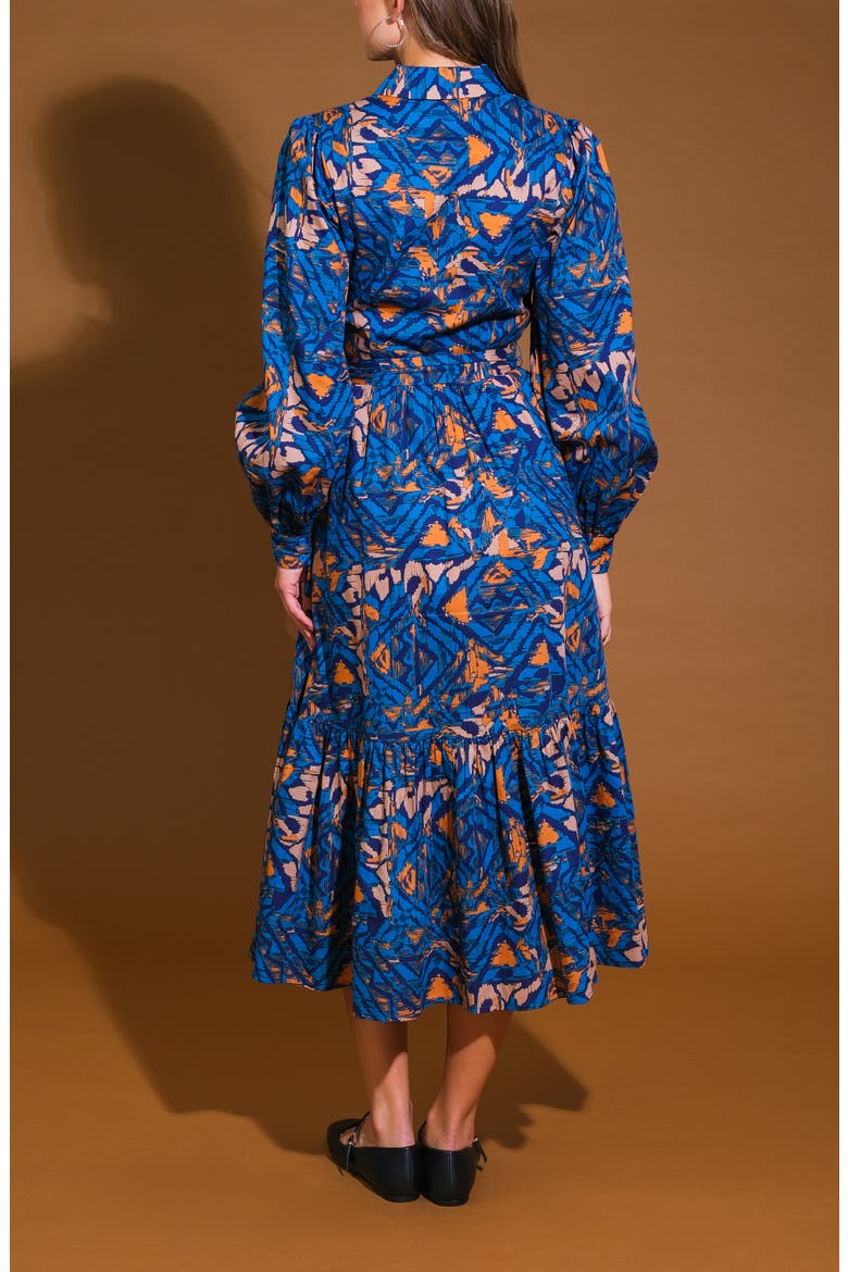 Print Long Sleeve Cotton Midi Shirtdress, Alternate, color, BLUE RUST