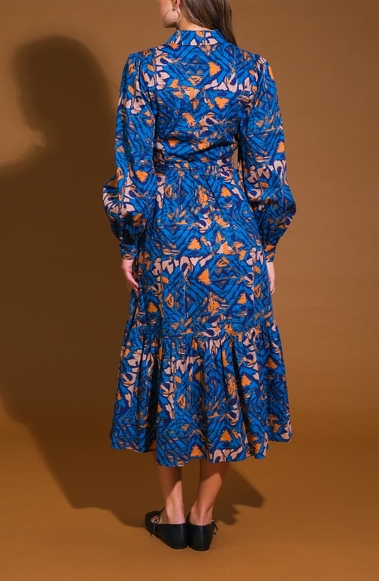 FLYING TOMATO Print Long Sleeve Cotton Midi Shirtdress, Alternate, color, Blue Rust