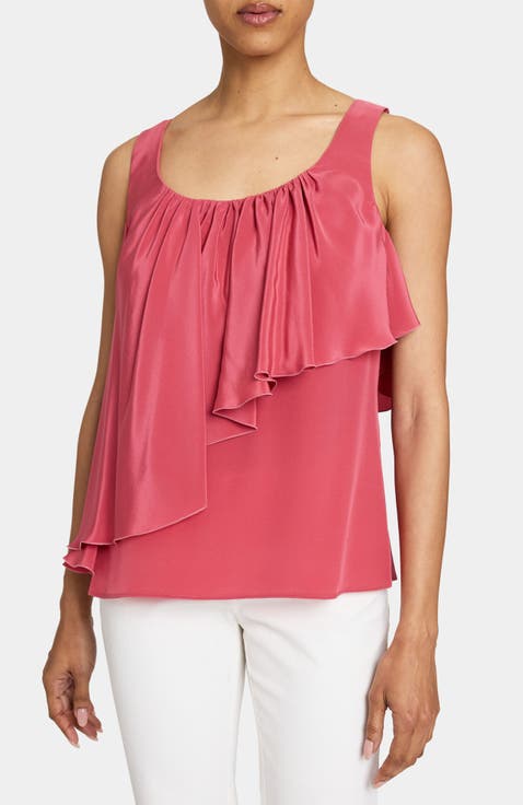 Bonnie Sleeveless Silk Top with Asymmetric Ruffle Panel