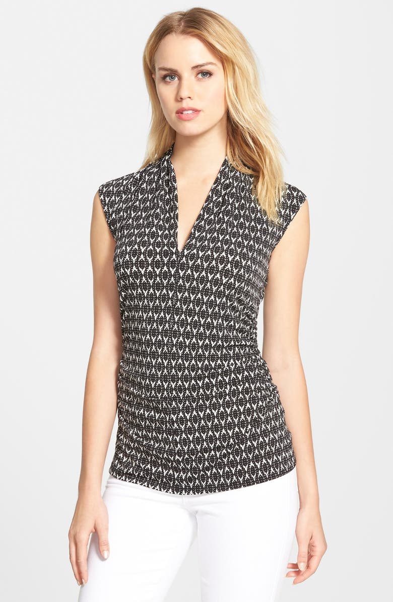 Vince Camuto 'Sahara' Print Pleated V-Neck Top, Main, color, 