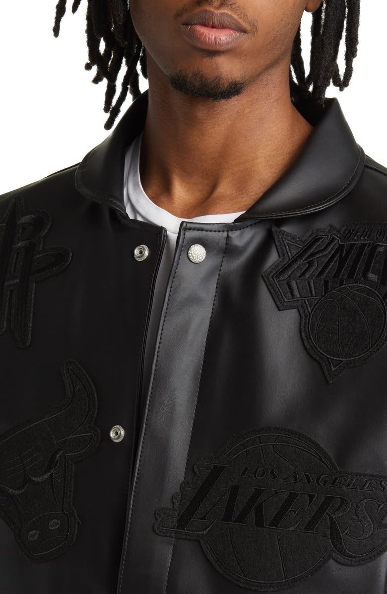 JEFF HAMILTON NBA Collage Faux Leather Jacket, Alternate, color, 