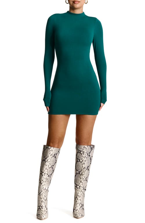 N BY NAKED WARDROBE Figure It Out Long Sleeve Body-Con Minidress in Deep Teal 