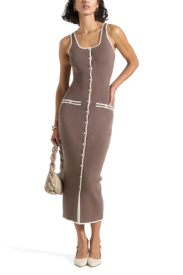 Daphne Rib Knit Contrast Midaxi Dress, Main, color, Brown/Cream
