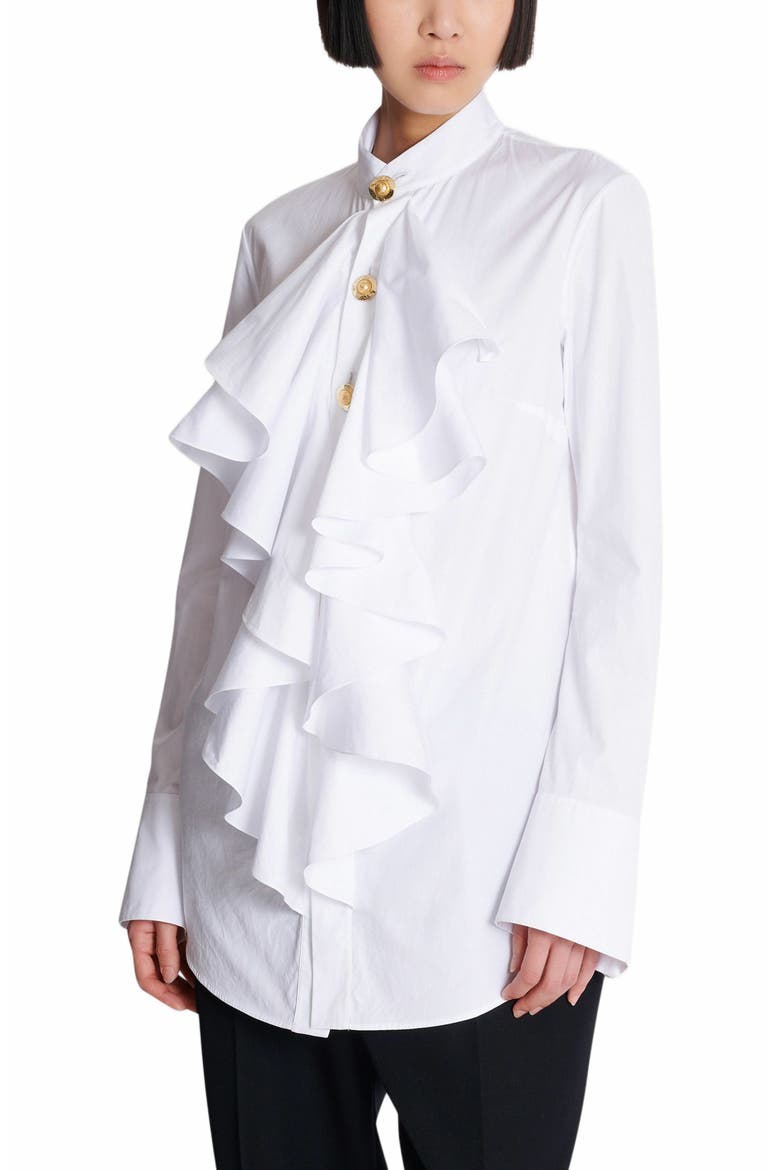 Ruffled Poplin Shirt, Alternate, color, White