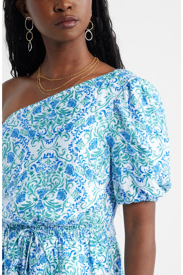 One Shoulder Floral Print Maxi Dress, Alternate, color, BLUE- GREEN COASTAL MEDALLION
