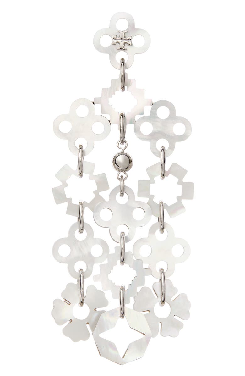Tory Burch Forget Me Not Drop Earrings, Alternate, color, Light Silver / Ivory
