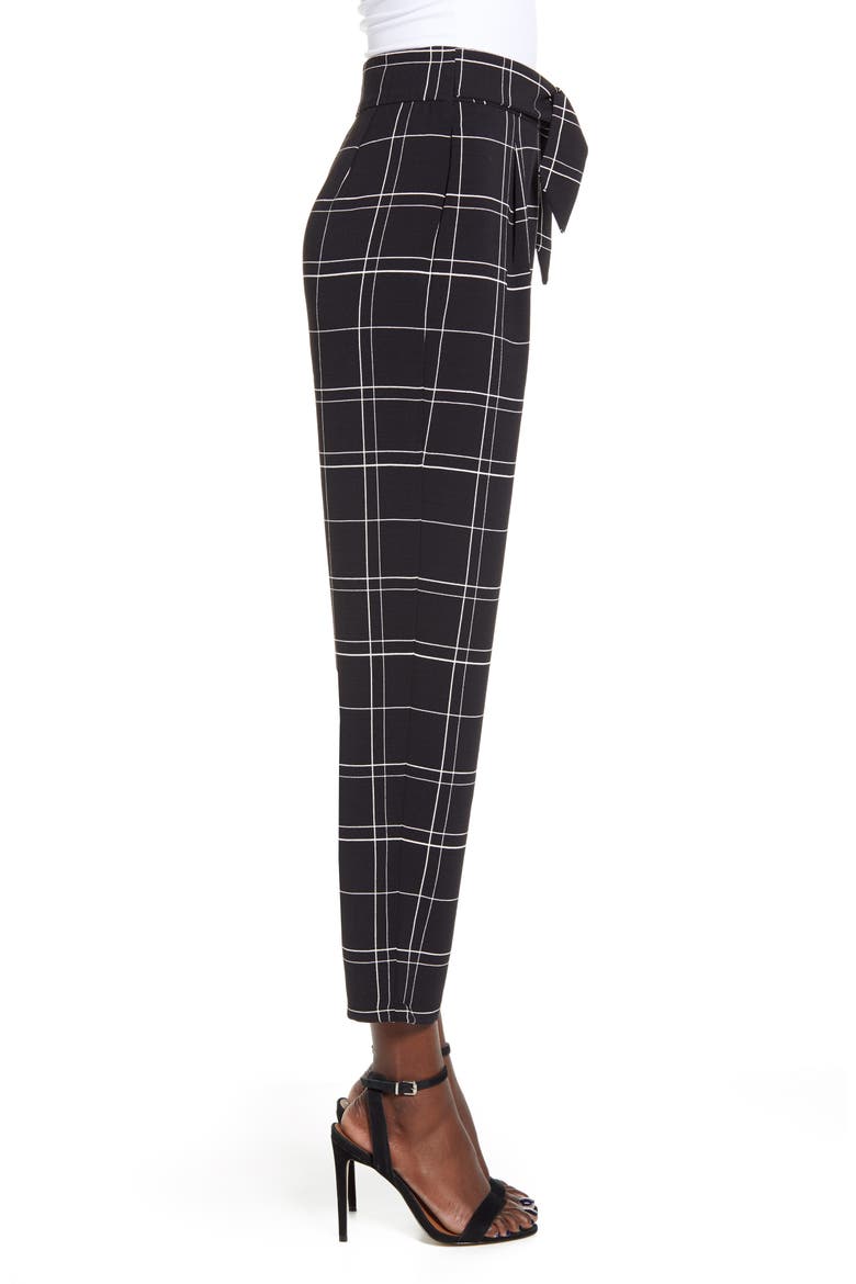 Tie Front Pants, Alternate, color, BLACK GLAM CITY CHECK