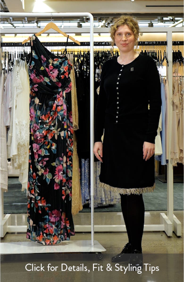 Pleated Floral Print One-Shoulder Chiffon Gown, sales video thumbnail