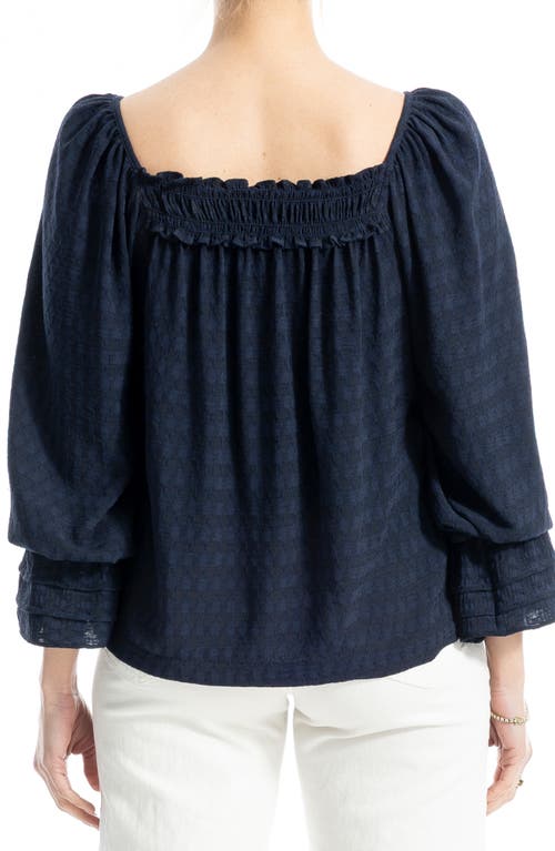 Max Studio Square Neck Three-quarter Sleeve Top In Navy