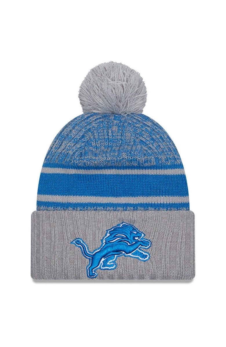 New Era Men's New Era  Blue/Gray Detroit Lions 2023 Sideline Sport Cuffed Pom Knit Hat, Main, color, 