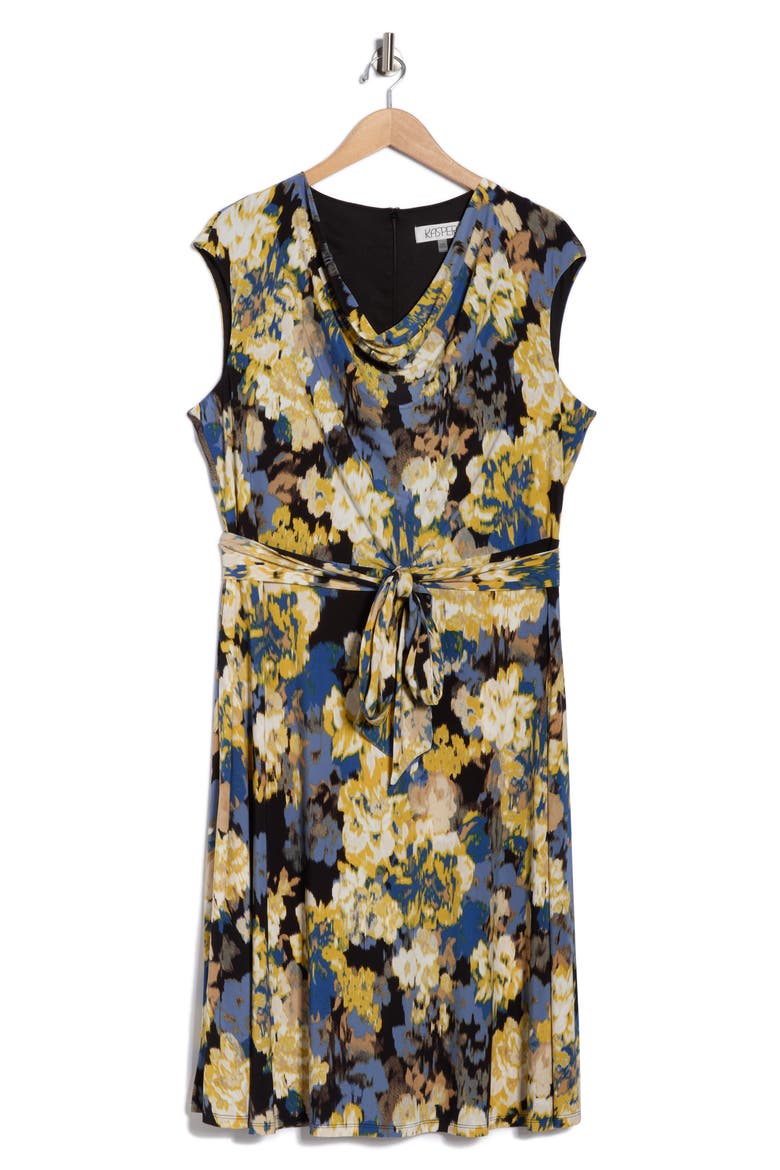 Floral Cowl Neck Sleeveless Fit & Flare Dress, Alternate, color, BLACK MULTI