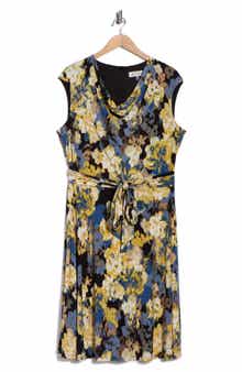 KASPER Floral Cowl Neck Sleeveless Fit & Flare Dress