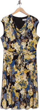 KASPER Floral Cowl Neck Sleeveless Fit & Flare Dress