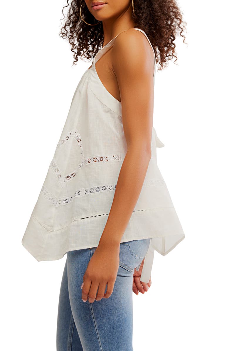Free People Lace Inset Handkerchief Hem Cotton Camisole, Alternate, color, Clean Ivory