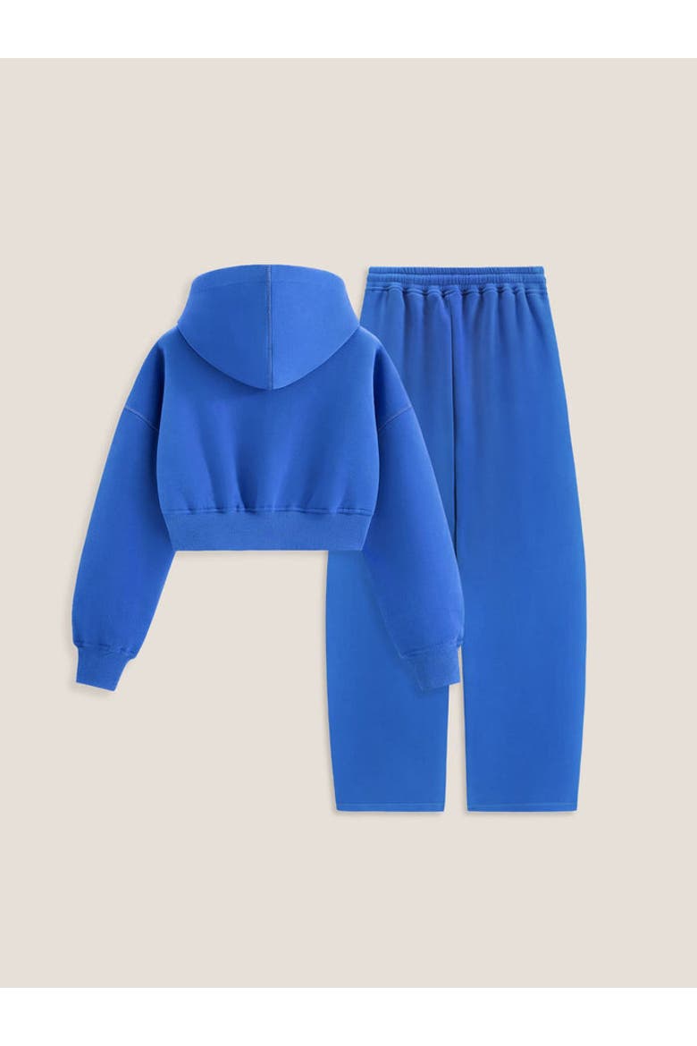 Cloud Essential Fleece Cropped Pullover Hoodie Set, Alternate, color, Blue