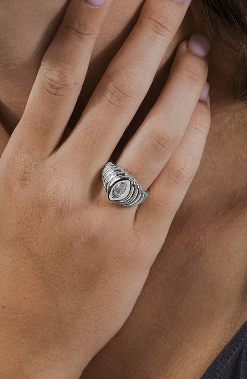 Sterling Forever Cz Studded Croissant Ring In Metallic
