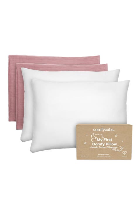 Toddler Pillows with Soft Muslin Pillow Case, Pack of 2