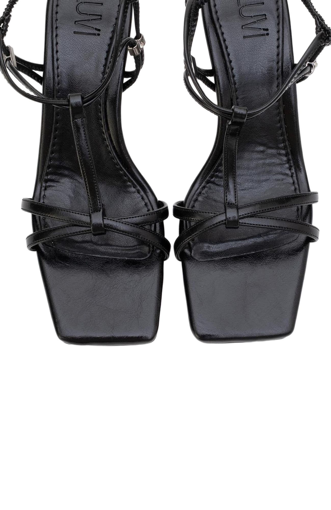 Prologue Shoes Gibson Stiletto Sandal, Alternate, color, Black Faux Leather