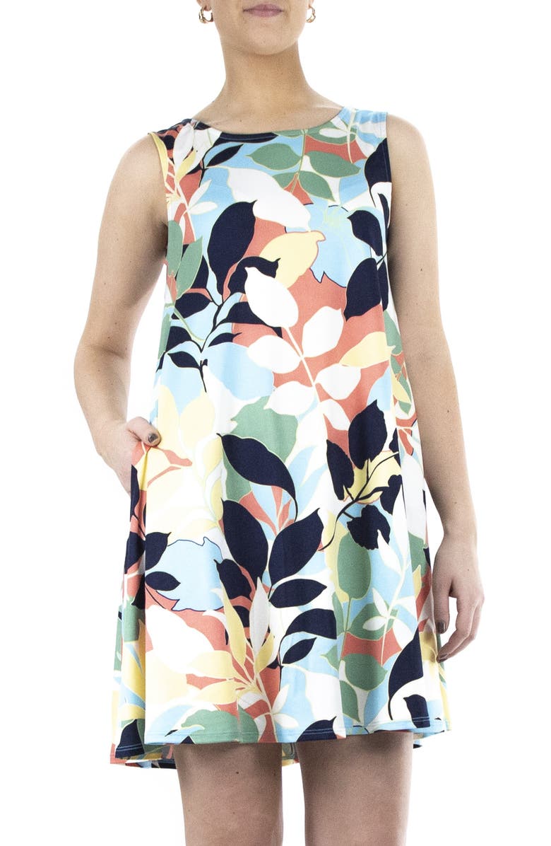 Nina Leonard Scoop Neck Sleeveless Dress, Main, color, Navy Carolina Palm Beach