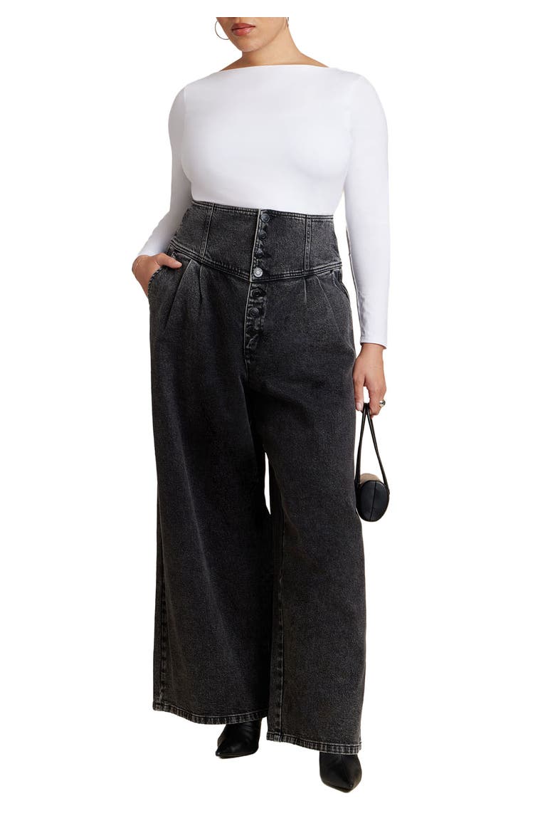 Corset Waist Wide Leg Jean, Main, color, VINTAGE BLACK