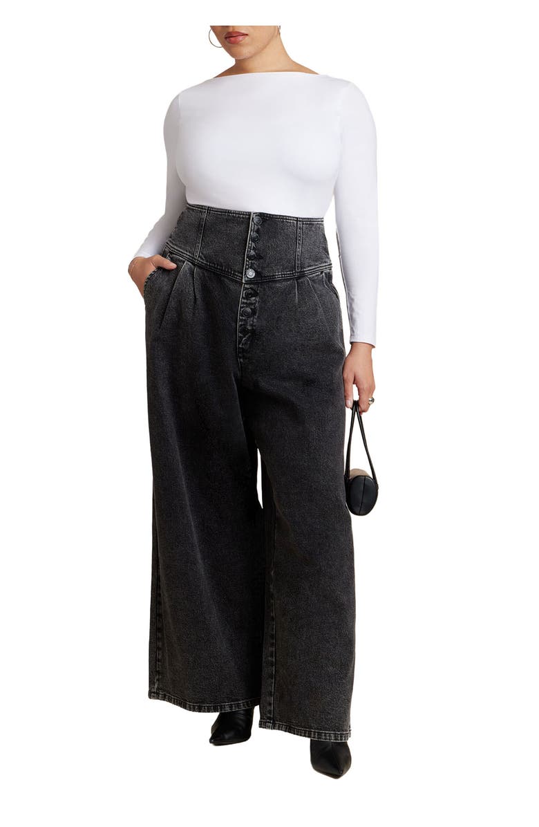 ELOQUII Corset Waist Wide Leg Jean, Main, color, Vintage Black