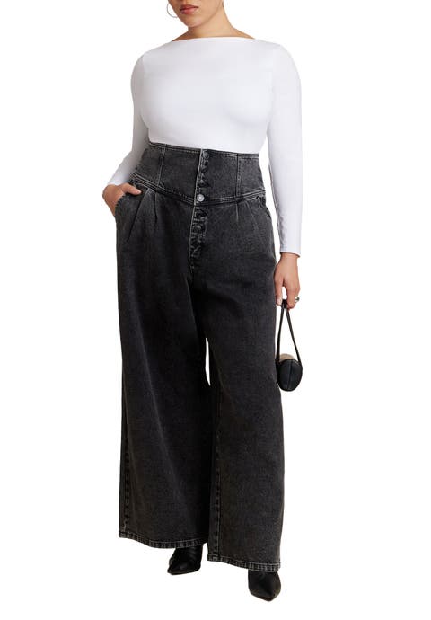 Corset Waist Wide Leg Jean (Plus)