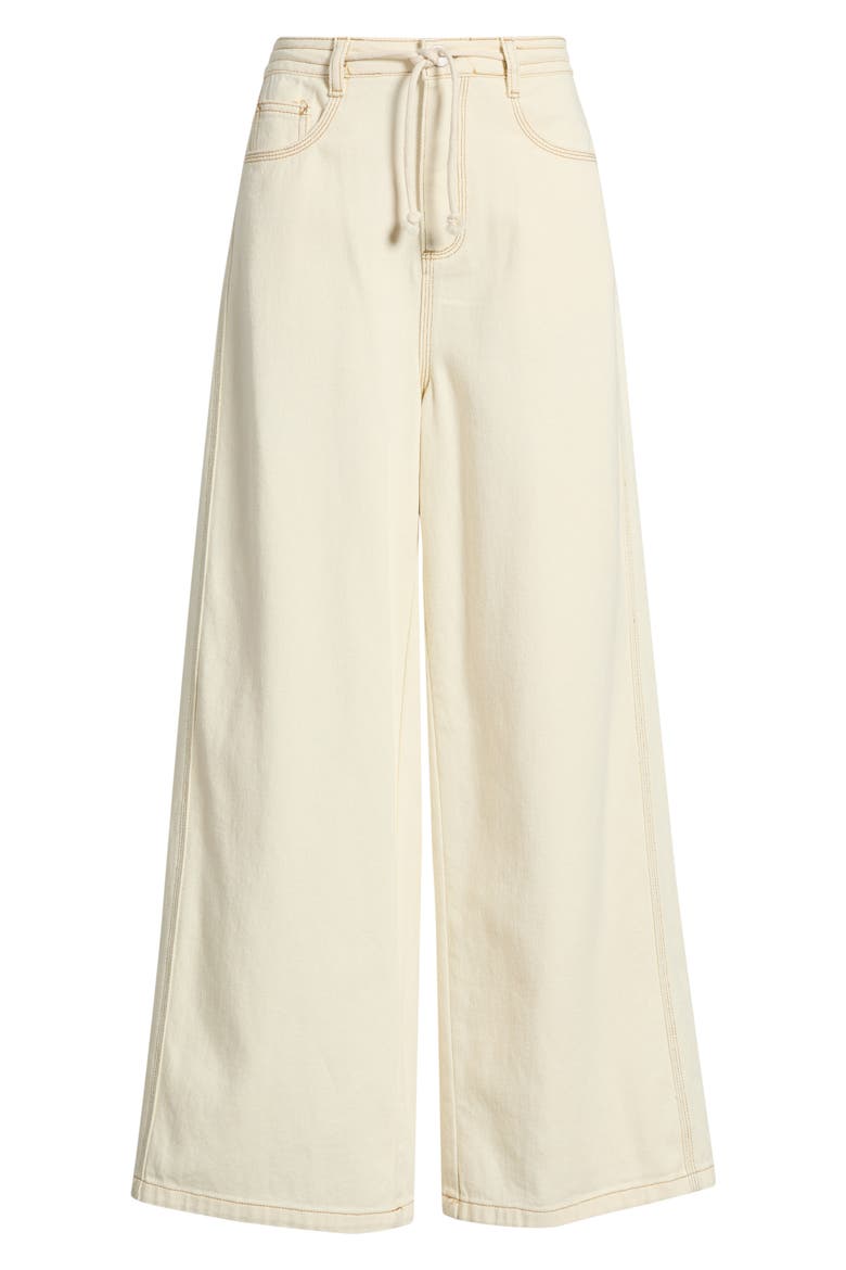 Drawstring High Waist Cotton Wide Leg Pants, Alternate, color, OFF WHITE