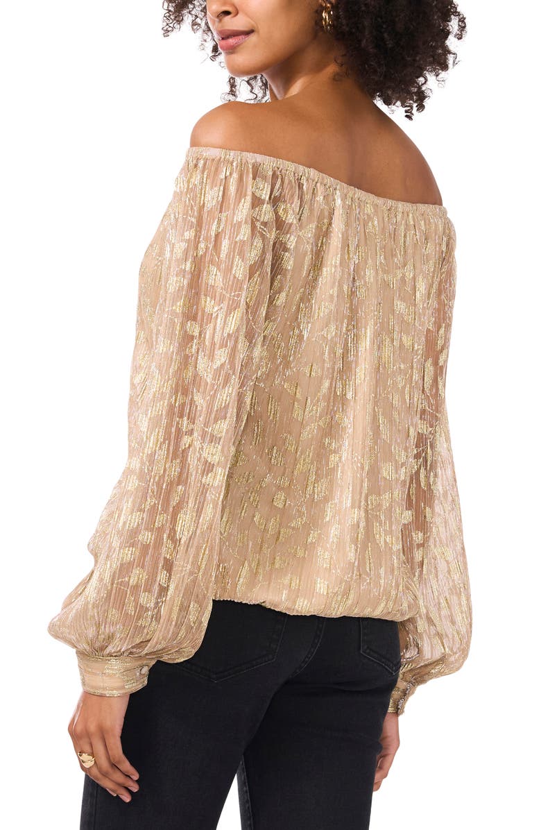 Vince Camuto Metallic Foil Leaf Print Off the Shoulder Top, Alternate, color, 