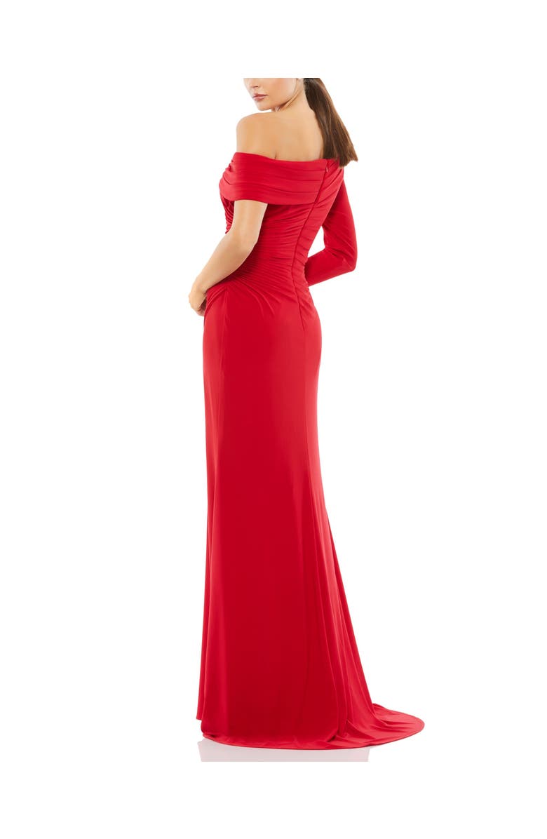 Mac Duggal Ruched Jersey Drop Shoulder Foldover Gown, Alternate, color, Red