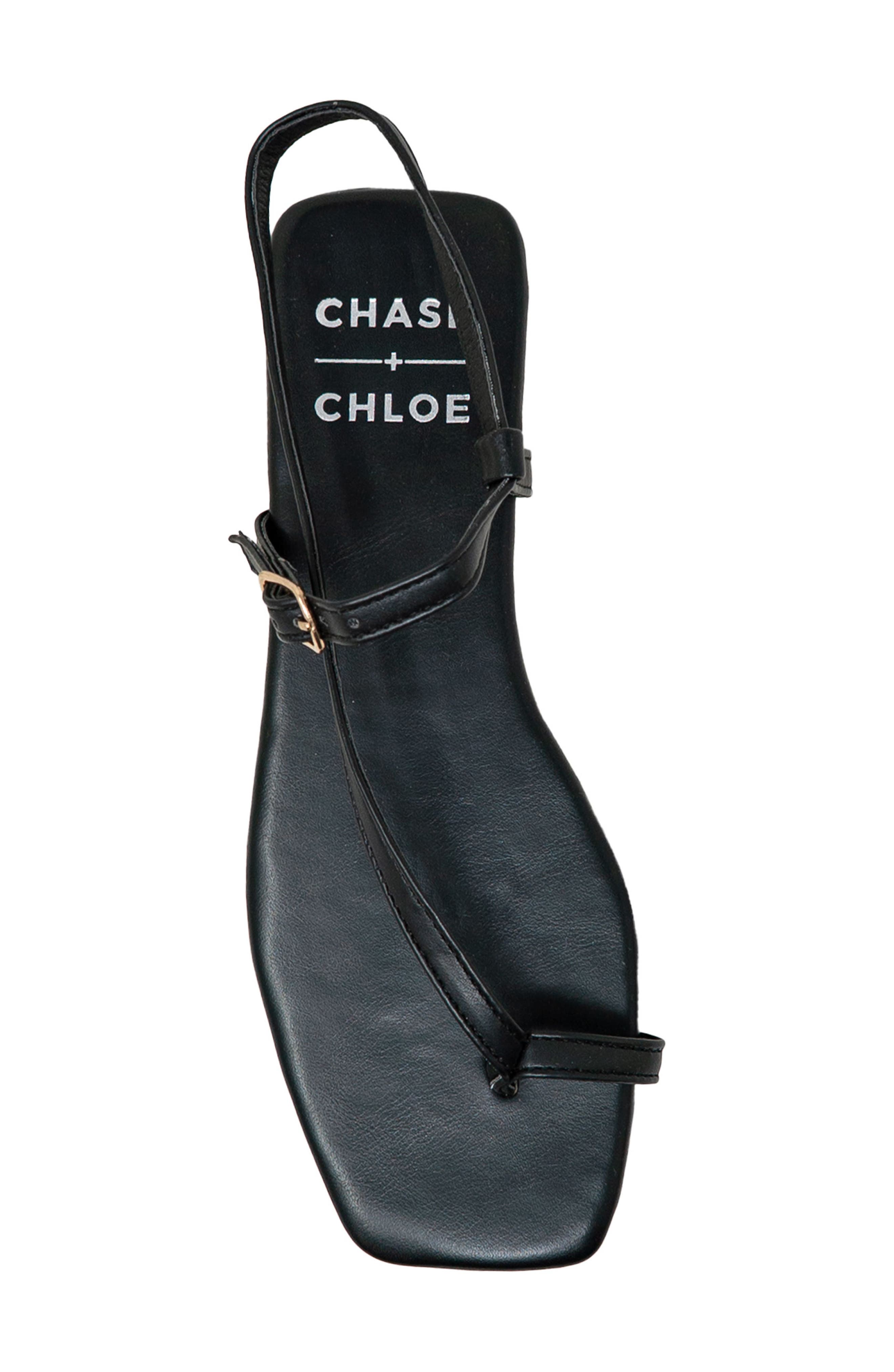 CHASE AND CHLOE Toe Loop Sandal, Alternate, color, Black Pu