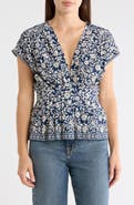 MAX STUDIO V-Neck Short Sleeve Pleated Top
