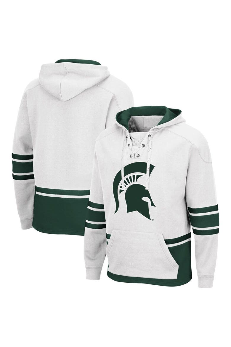 Men's Colosseum White Michigan State Spartans Lace Up 3.0 Pullover Hoodie, Main, color, White