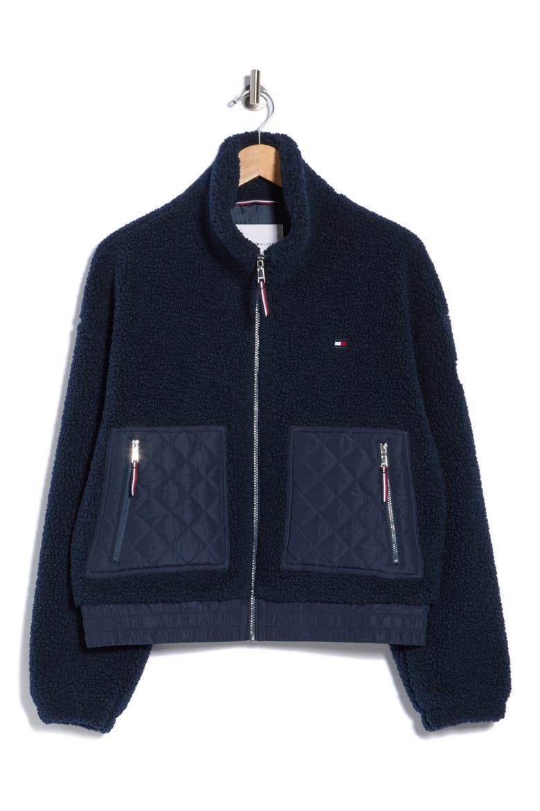 High Pile Fleece Bomber Jacket, Alternate, color, DK NAVY