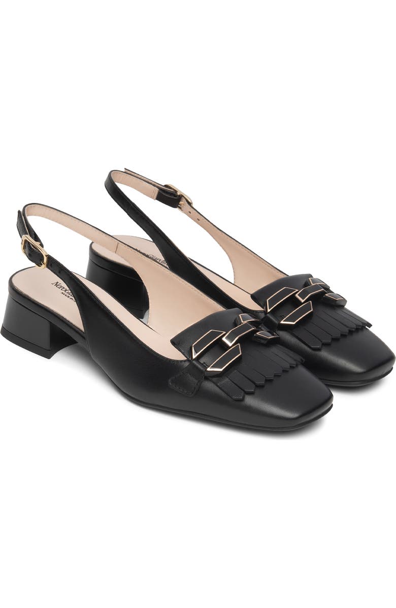NeroGiardini Kiltie Fringe Slingback Pump, Main, color, Black