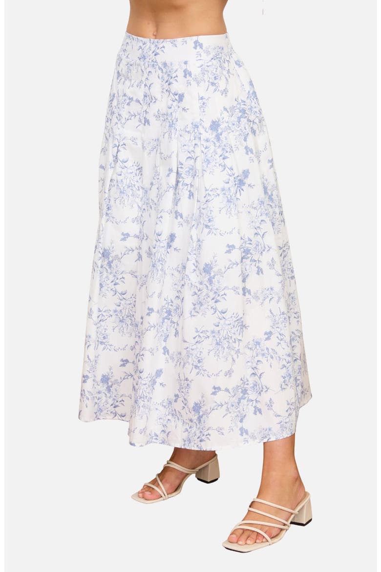 Floral Toile Pleated Midi Skirt, Alternate, color, BLUE MULTI