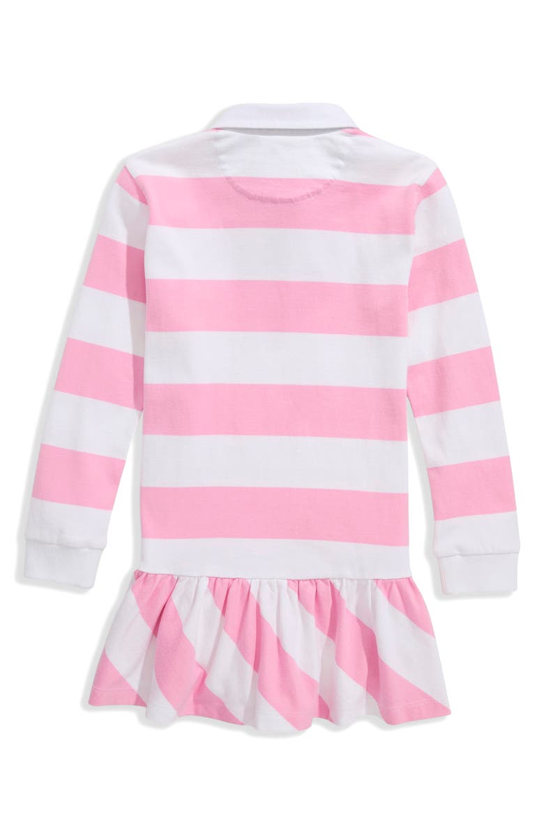 vineyard vines Kids' Stripe Long Sleeve Cotton Drop Waist Rugby Dress, Alternate, color, Stripe Cotton Candy