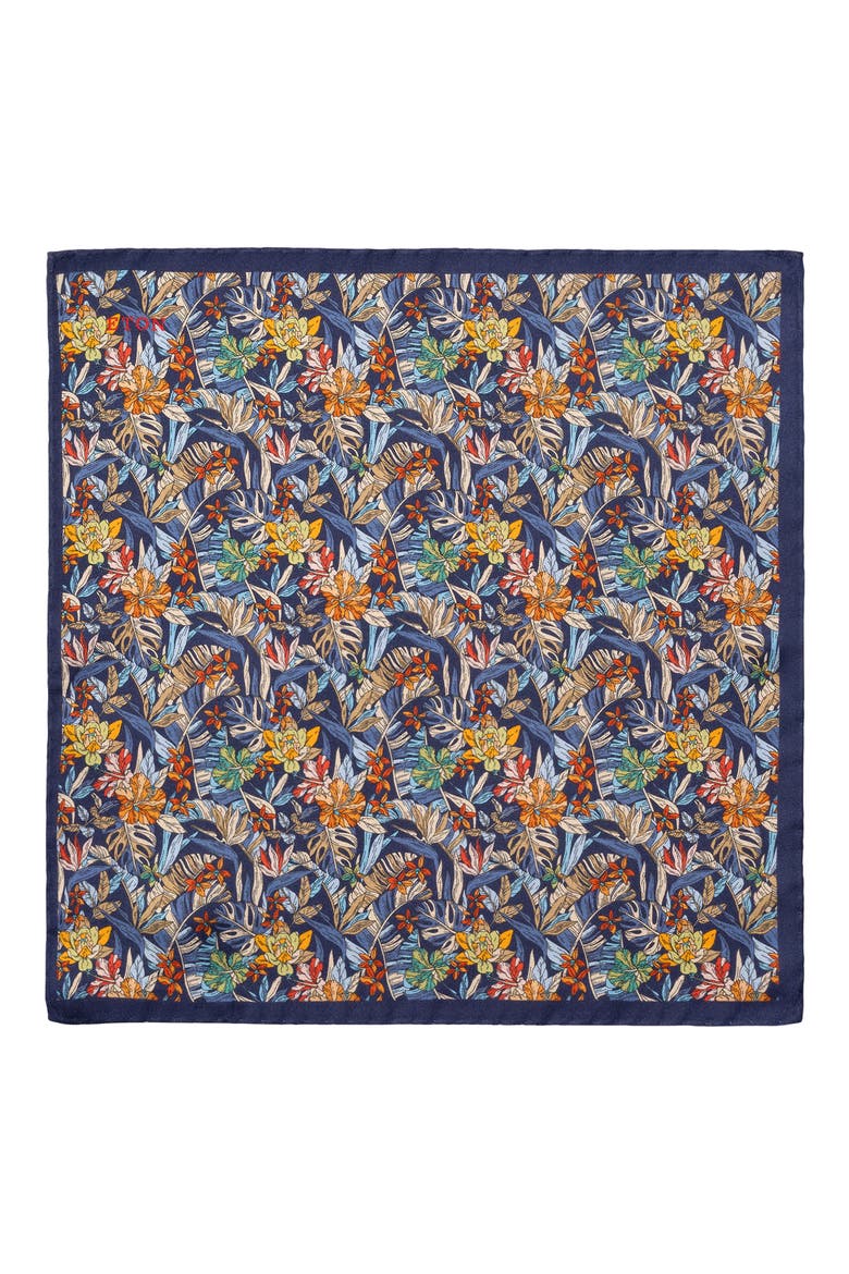 Tropical Print Silk Pocket Square, Alternate, color, NAVY