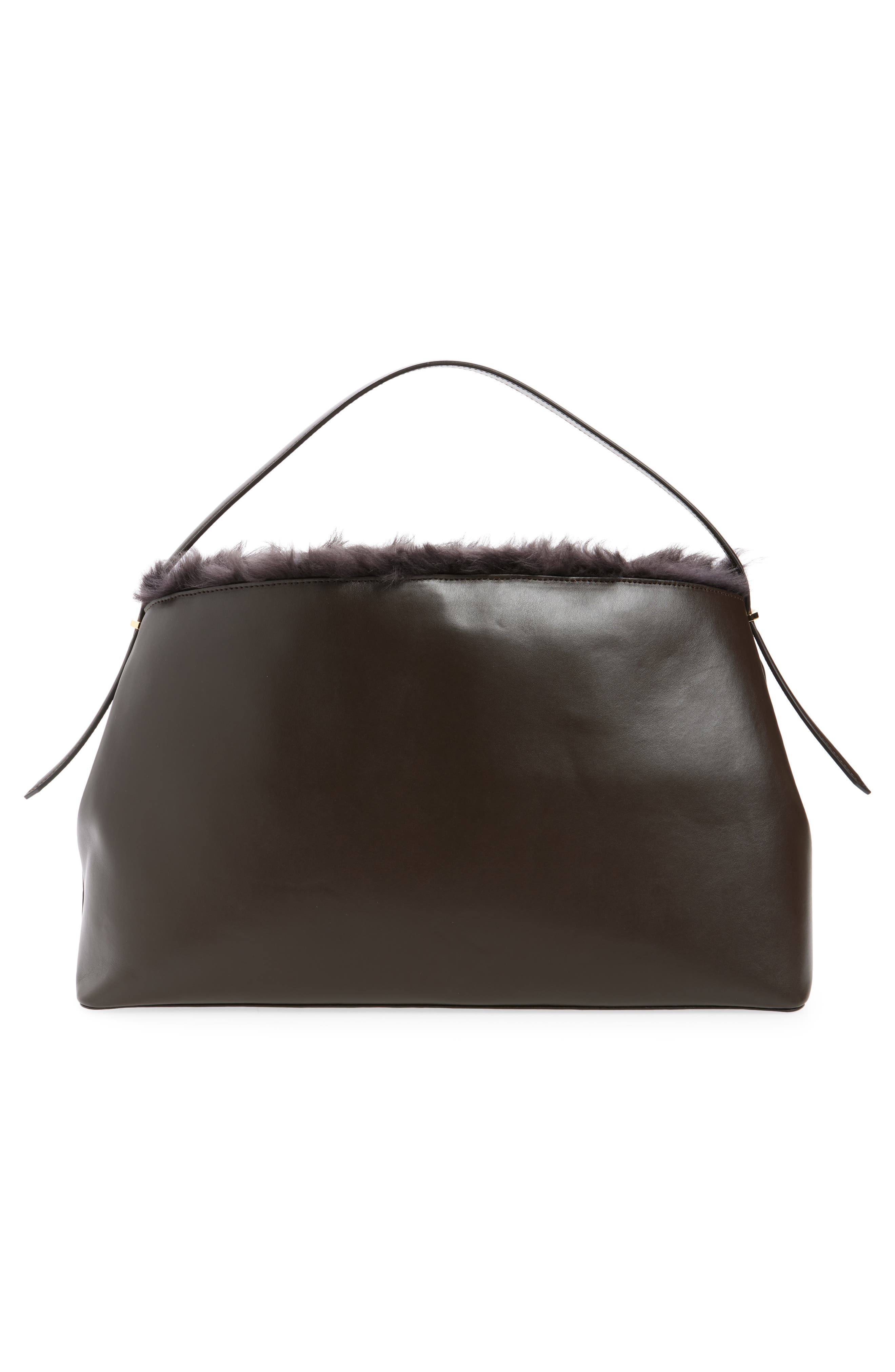 TOTEME T-Lock Leather 
Genuine Shearling Top Handle Bag, Alternate, color, Bark