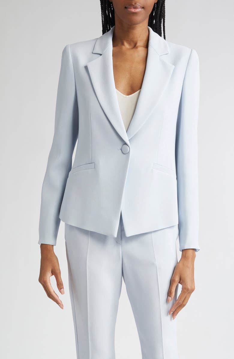 Emporio Armani Cady One-Button Crepe Crop Blazer, Main, color, Zen Blue